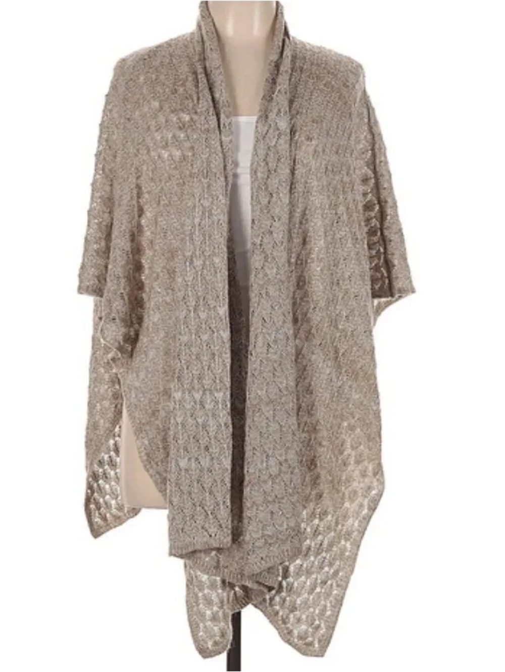 Cozy Open-Front Knit Poncho in Light Taupe
